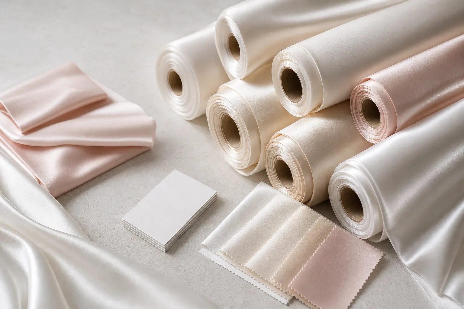Mulberry silk fabric rolls and premium silk swatch cards